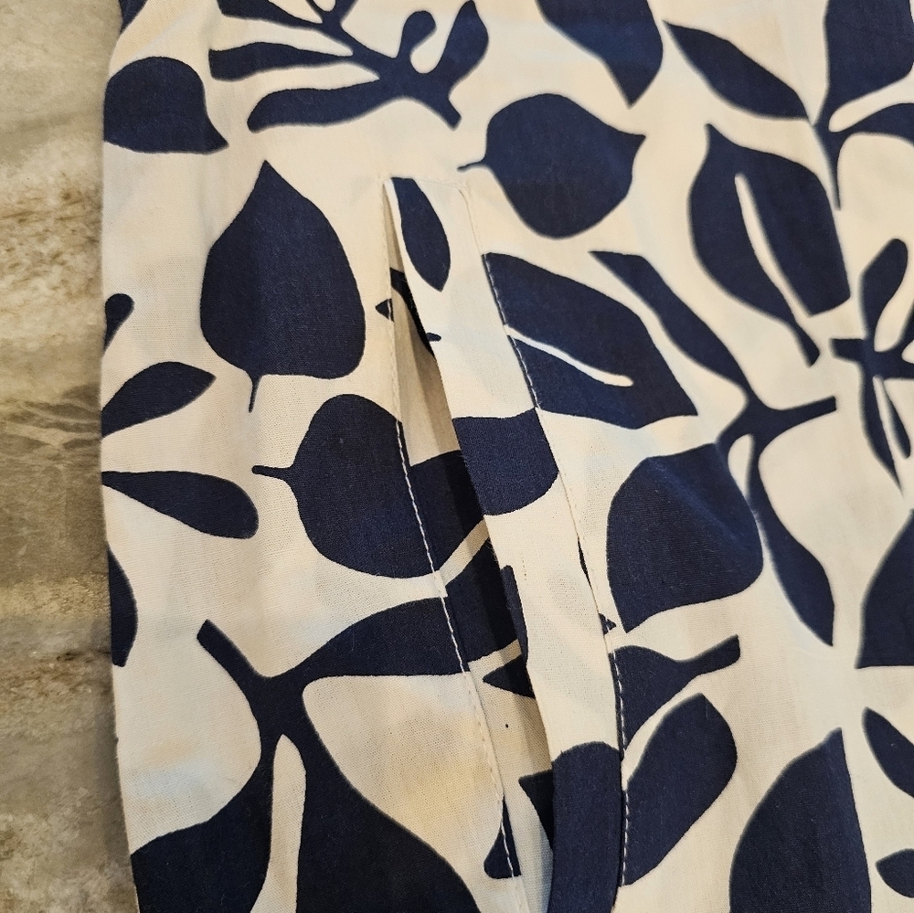 KikiSol Navy Leaf Print Cotton Zip Front Tunic Jacket Size XL Lightweight Boho R - Picture 9 of 12